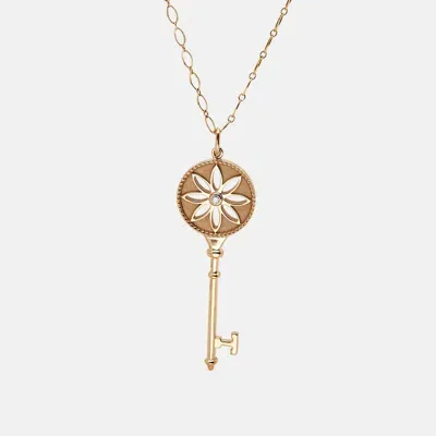 Pre-owned Tiffany & Co Daisy Key Diamond 18k Rose Gold Long Pendant Necklace