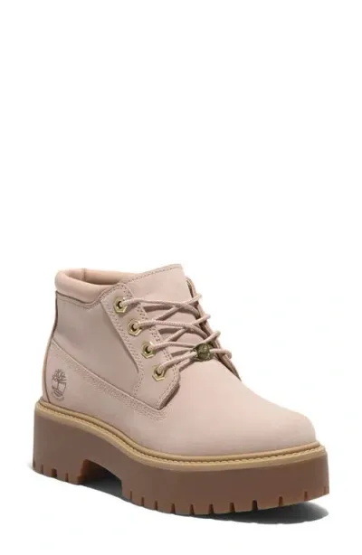 Timberland Stone Street Waterproof Platform Boot In Light Beige Nubuck