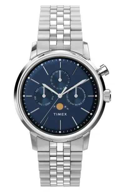 Timex ® Marlin Moon Phase Bracelet Watch, 40mm In Stainless Steel