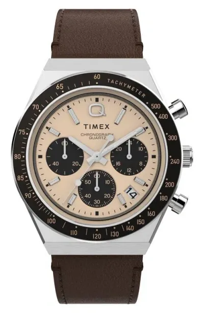 Timex ® Q  Chronograph Leather Strap Watch, 40mm In Black