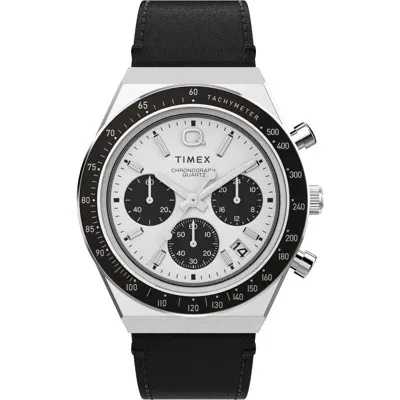 Timex ® Q  Chronograph Leather Strap Watch, 40mm In Black