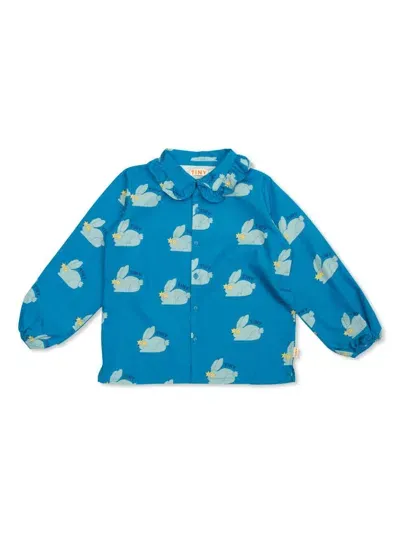 Tiny Cottons Kids' Rabbits Frilled-collar Shirt In Blue