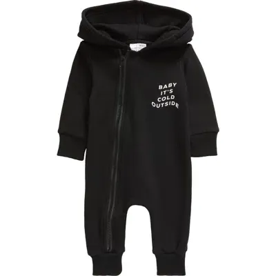 Tiny Tribe Babies'  Cold Outside Hooded Cotton Graphic Romper In Black