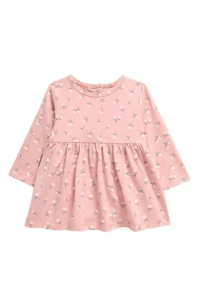 Tiny Tribe Babies'  Floral Long Sleeve Skirted Cotton Bodysuit In Pink