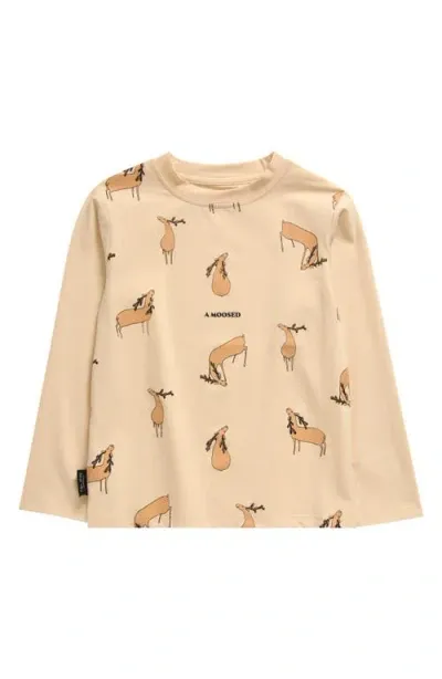 Tiny Tribe Kids' A Moosed Long Sleeve Cotton Graphic T-shirt In Cream