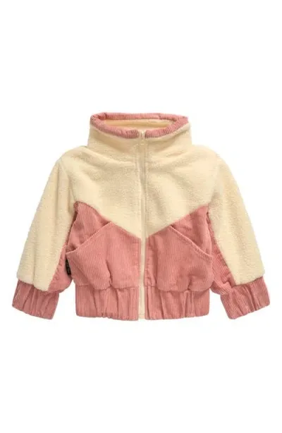 Tiny Tribe Kids' Corduroy & Fleece Zip-up Bomber Jacket In Pink Multi