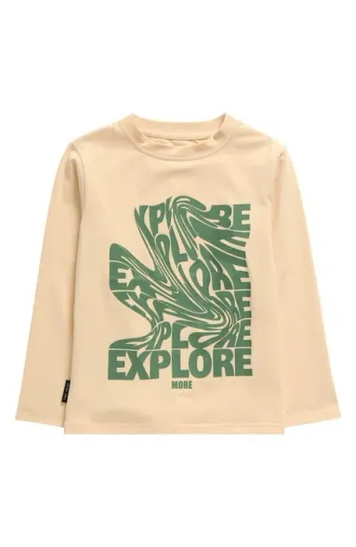 Tiny Tribe Kids' Explore More Long Sleeve Cotton Graphic T-shirt In Cream