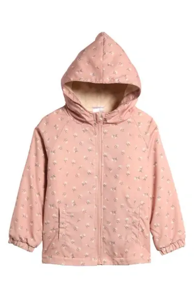 Tiny Tribe Kids' Floral Fleece Lined Hooded Windbreaker Jacket In Pink