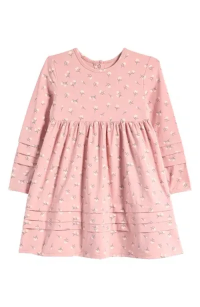 Tiny Tribe Kids' Floral Long Sleeve Cotton Dress In Pink