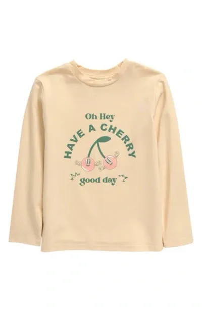 Tiny Tribe Kids' Have A Cherry Stretch Cotton Graphic T-shirt In Cream