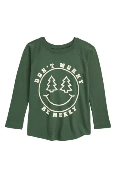 Tiny Whales Kids' Be Merry Raglan Graphic T-shirt In Forest