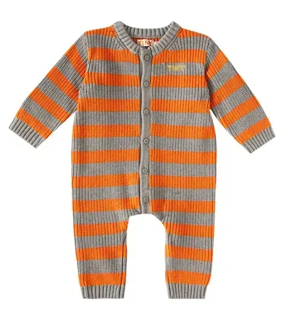 Tinycottons Baby Stripes Cotton And Wool Onesie In Grey