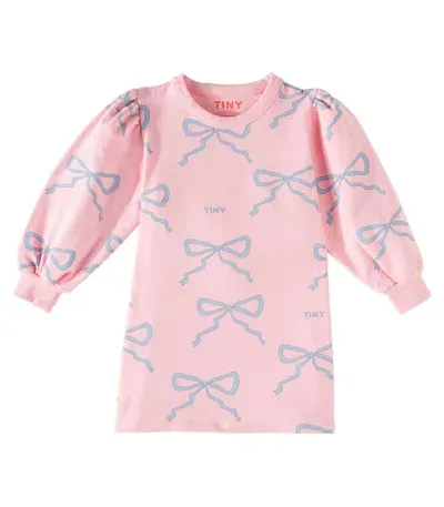 Tinycottons Kids' Bows Printed Cotton-blend Sweatshirt Dress In Pink