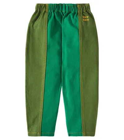 Tinycottons Kids' Colorblocked Cotton Wide-leg Pants In Green