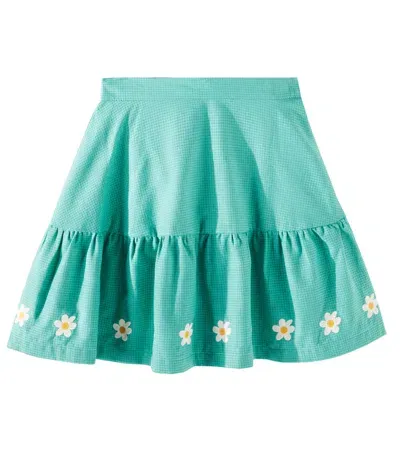 Tinycottons Kids' Daisies Floral Checked Cotton Skirt In Green