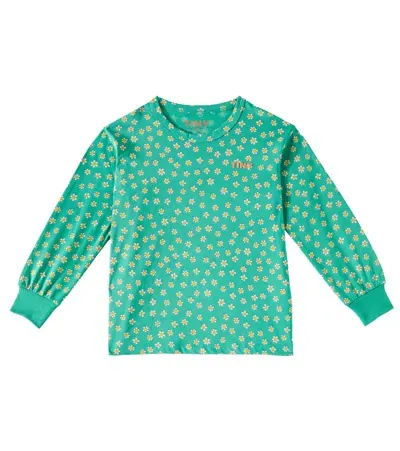 Tinycottons Kids' Daisies Floral Cotton Top In Green