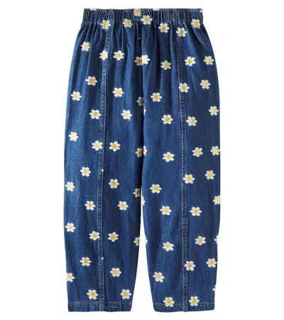 Tinycottons Kids' Daisies Wide-leg Jeans In Blue