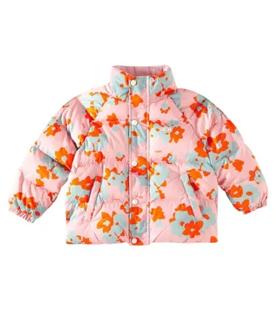 Tinycottons Kids' Flowers Padded Cotton Jacket In Pink