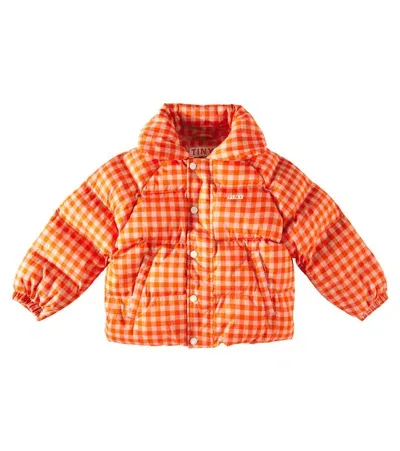 Tinycottons Kids' Vichy Padded Checked Cotton Jacket In Orange