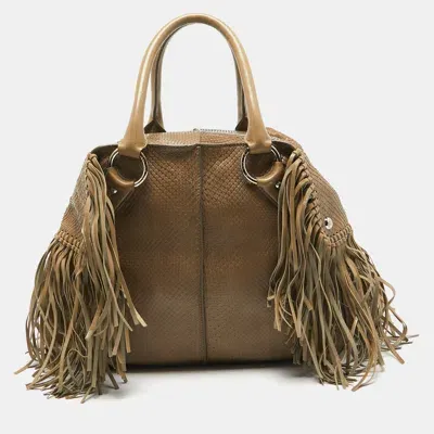 Pre-owned Tod's Beige Snakeskin And Leather Fringe Satchel