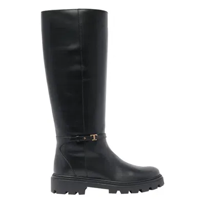 Tod's Leather Knee-high Boots In Nero