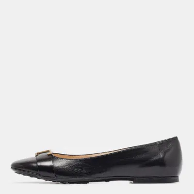 Pre-owned Tod's Black Leather Ballet Flats Size 37