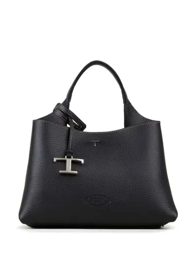 Tod's Logo-pendant Leather Tote Bag In Black