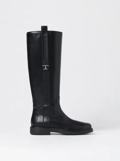 Tod's Logo Plaque Boots In Schwarz