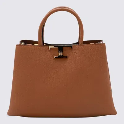 Tod's Brown Leather Top Handle Bag In Beige