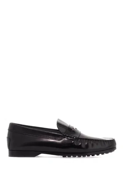 Tod's Brushed Leather Loafers With Penny Detail In Black