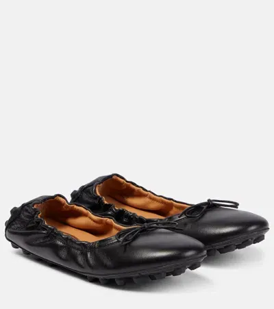 Tod's Bubble Leather Ballet Flats In Black