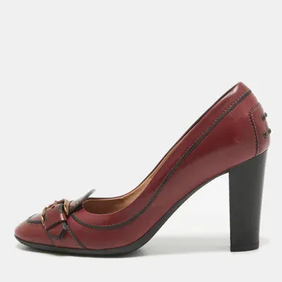 Pre-owned Tod's Burgundy Leather Loafer Pumps Size 38.5