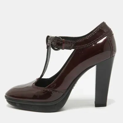 Pre-owned Tod's Burgundy Patent Leather Mary Jane Pumps Size 38.5