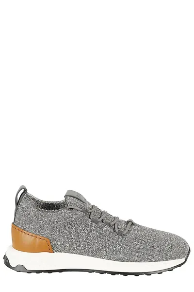 Tod's Calzino Leather-trimmed Stretch-knit Sneakers In Gray