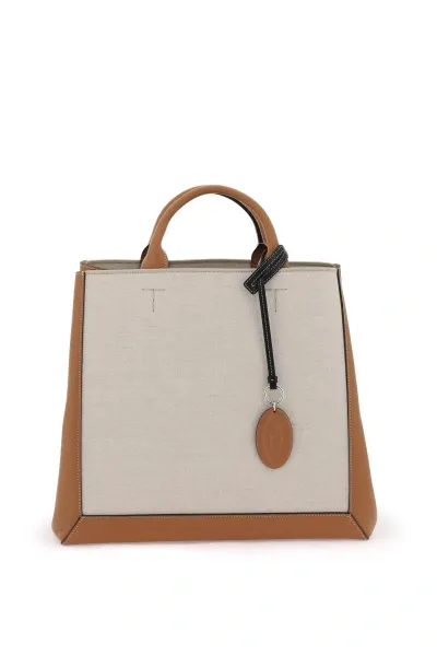 Tod's Panelled Leather Tote Bag In Beige,brown