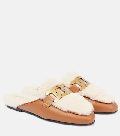 Tod's Catena Shearling-lined Leather Slippers In Beige