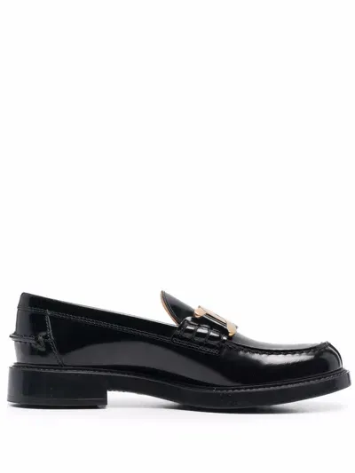 Tod's Chain Leather Loafers In Black