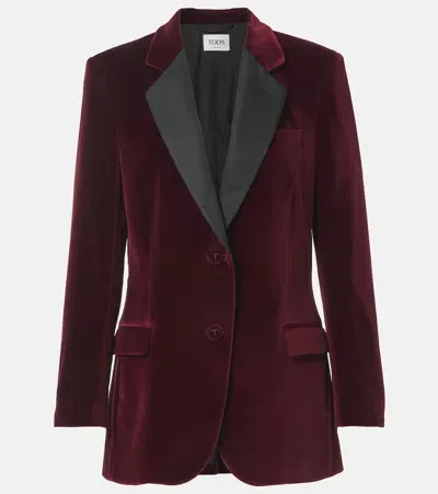 Tod's Cotton Velvet Blazer In Burgundy