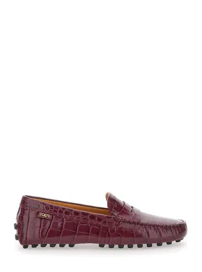 Tod's Croco Print Mocassin In Brown