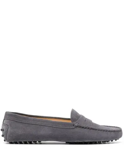 Tod's Suede Driver Penny Loafers In Open Grey