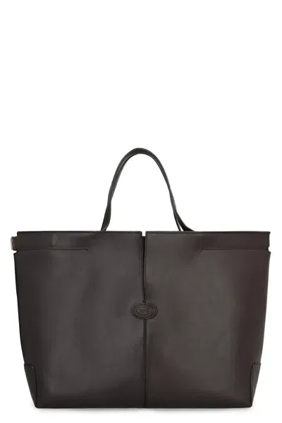 Tod's Folio Leather Tote In Brown