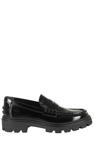 Tod's Gomma Pesante Glossed-leather Loafers In Nero