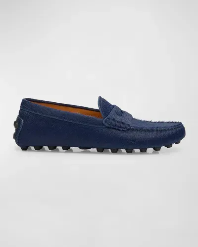 Tod's Gommino Calf Hair Penny Driver Loafers In Galassia