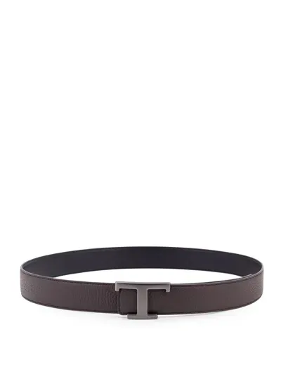 Tod's Hammered Leather Belt With T Timeless Buckle