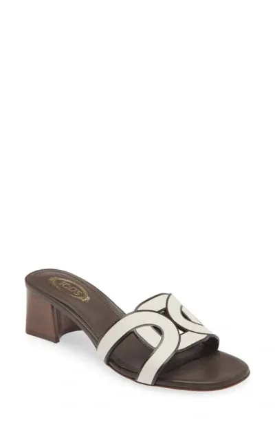 Tod's Kate Chain Detail Block Heel Slide Sandal In Bianco