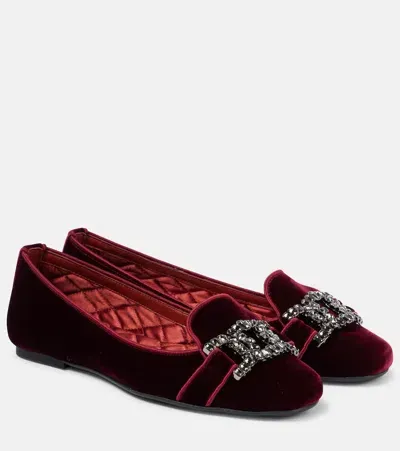 Tod's Kate Embellished Velvet Ballet Flats In Burgundy