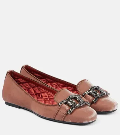 Tod's Kate Embellished Velvet Ballet Flats In Pink