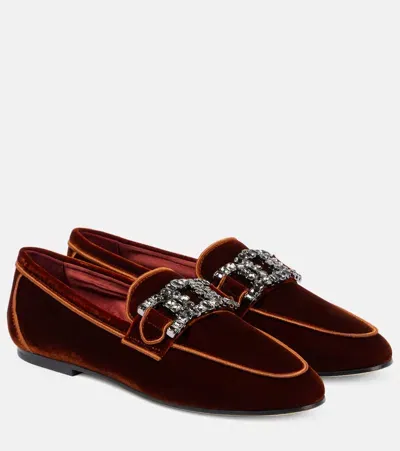 Tod's Kate Embellished Velvet Loafers In Burgundy