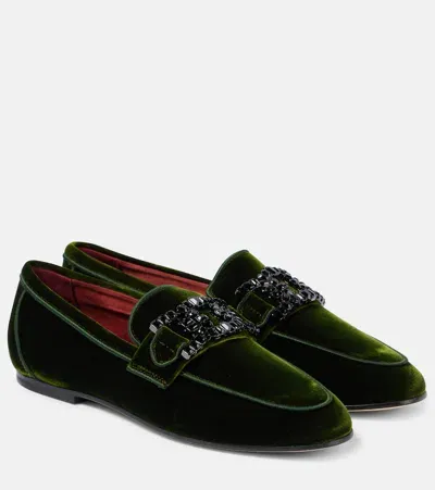 Tod's Kate Embellished Velvet Loafers In Green