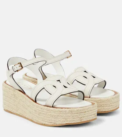 Tod's Kate Leather Espadrille Wedges In White